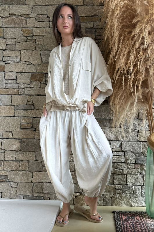 Basso Button Drape Batwing Shirt Calico